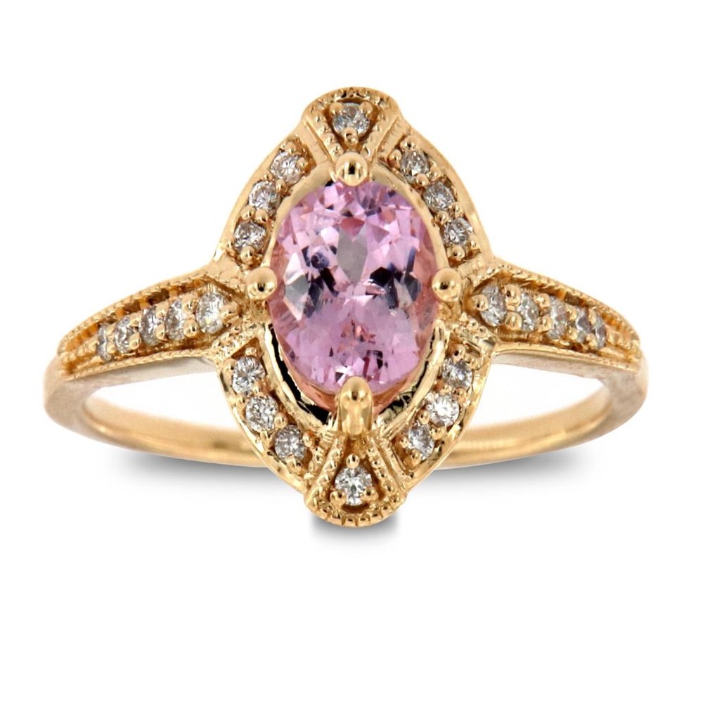 Oval Pink Sapphire Halo Vintage Diamond Ring